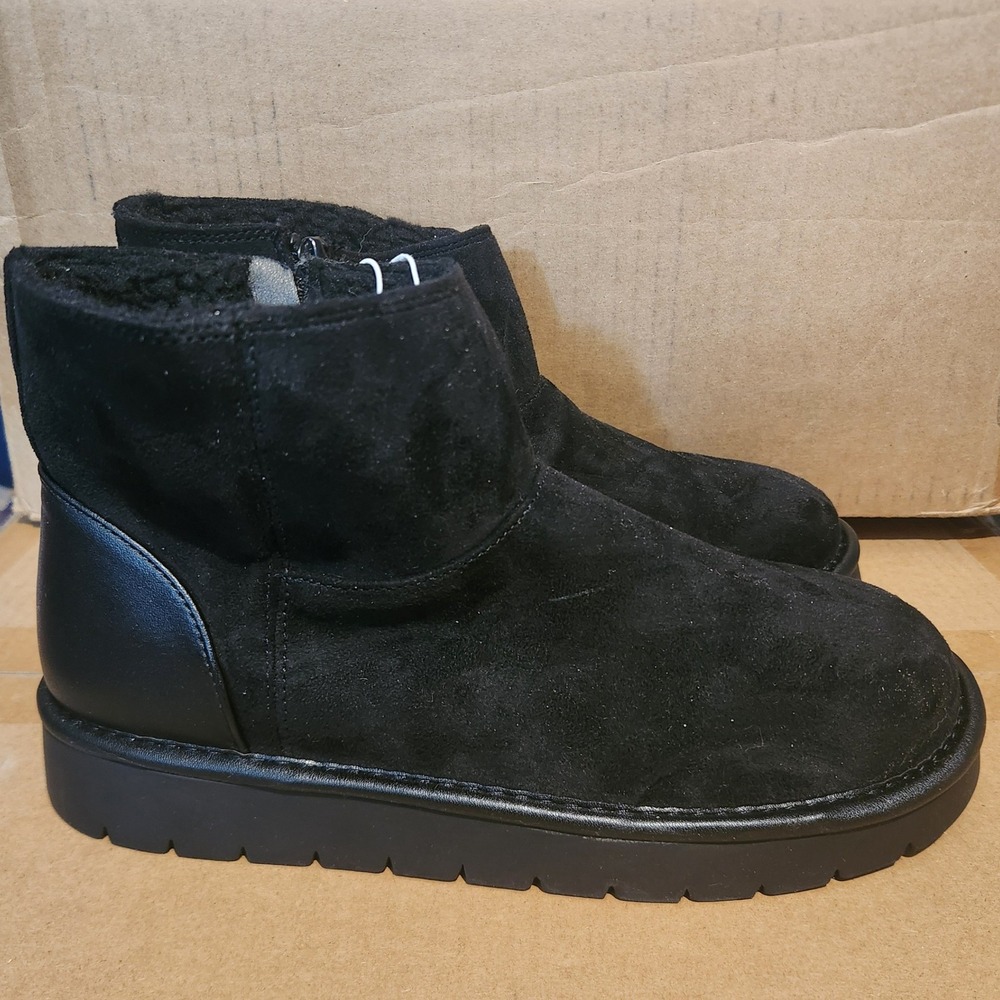Cat & Jack Girls Black Suede Ankle Boots Side Zip Faux Fur Lined Size 5 NEW - Picture 1 of 4